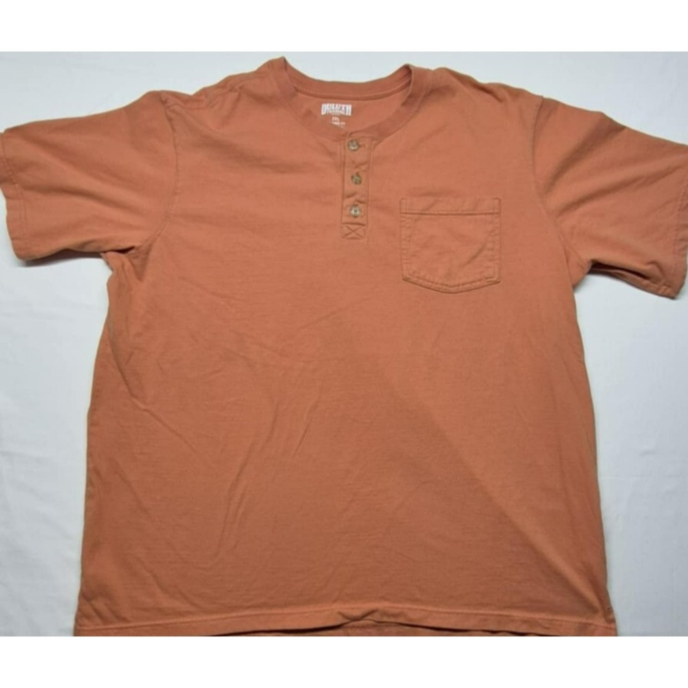Duluth men's orange relaxed‎ fit longtail pocket work shirt 2XL 3 button collar